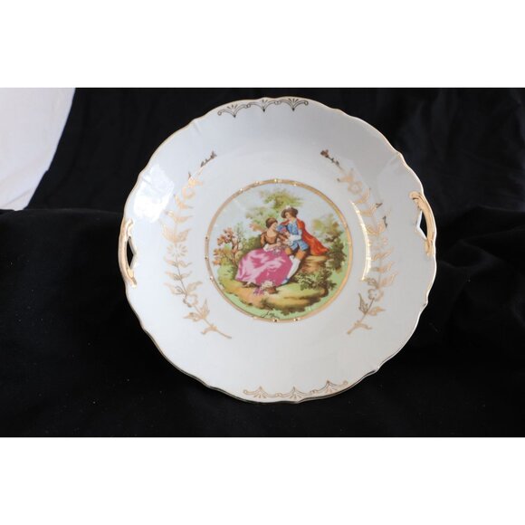 Vtg Lefton China 4024 Saucer Dish Victorian Scene Gold Rim Turquoise 3.5″ - Picture 1 of 6